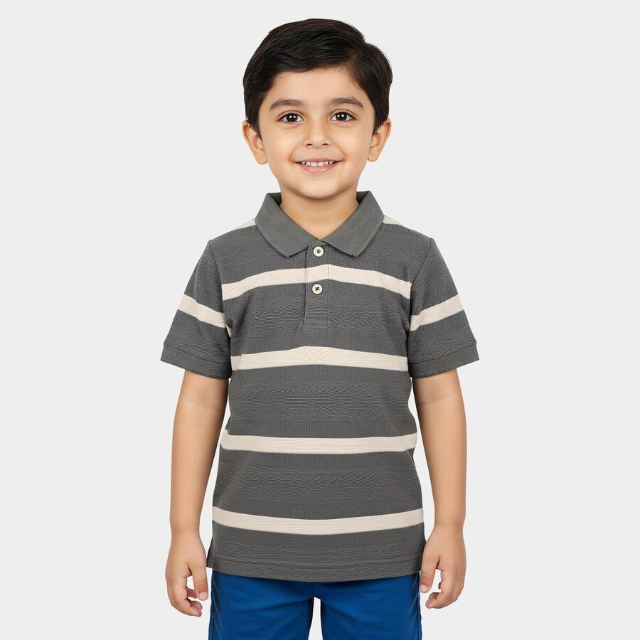 Boys Mid Blue Polo Neck Casual T-Shirt, मध्यम नीला, large