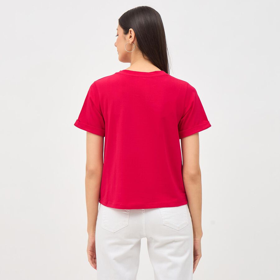 Women's Vibrant Red Cotton Round Neck Printed T-Shirt, Fuchsia, large image number null