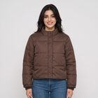 Women's Brown Stand Collar Puffer Jacket, Brown, small