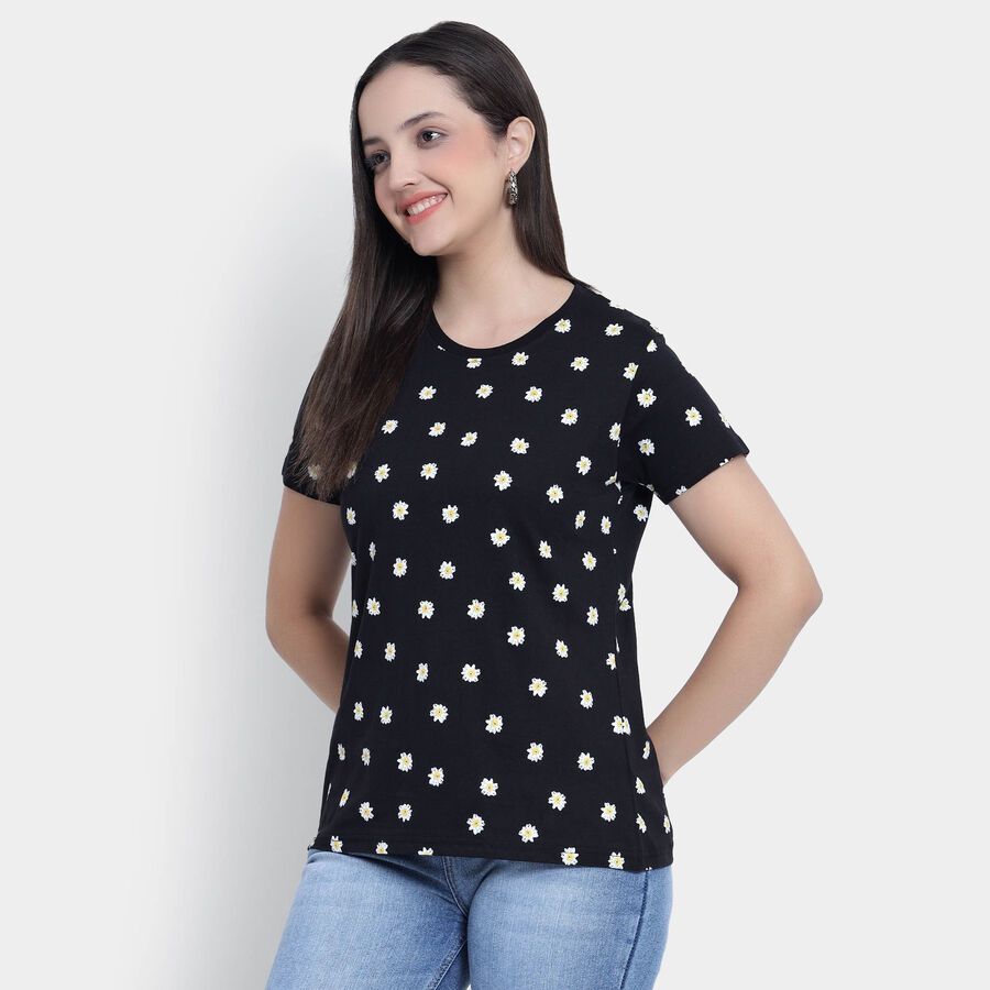 Cotton Round Neck T-Shirt, Black, large image number null
