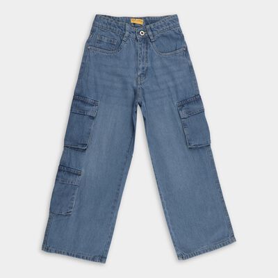 Girls' Light Blue Relaxed Fit Cargo Jeans