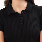 Women's Jet Black Cotton Round Neck Casual Top, Black, small