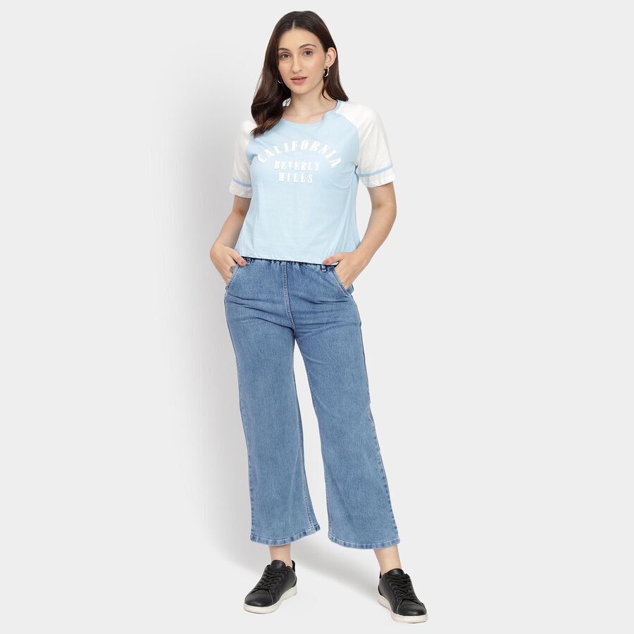 Ladies' 100% Cotton Crop  Top, Light Blue, large image number null
