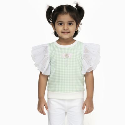 Girls Light Sage Green Round Neck Casual T-Shirt