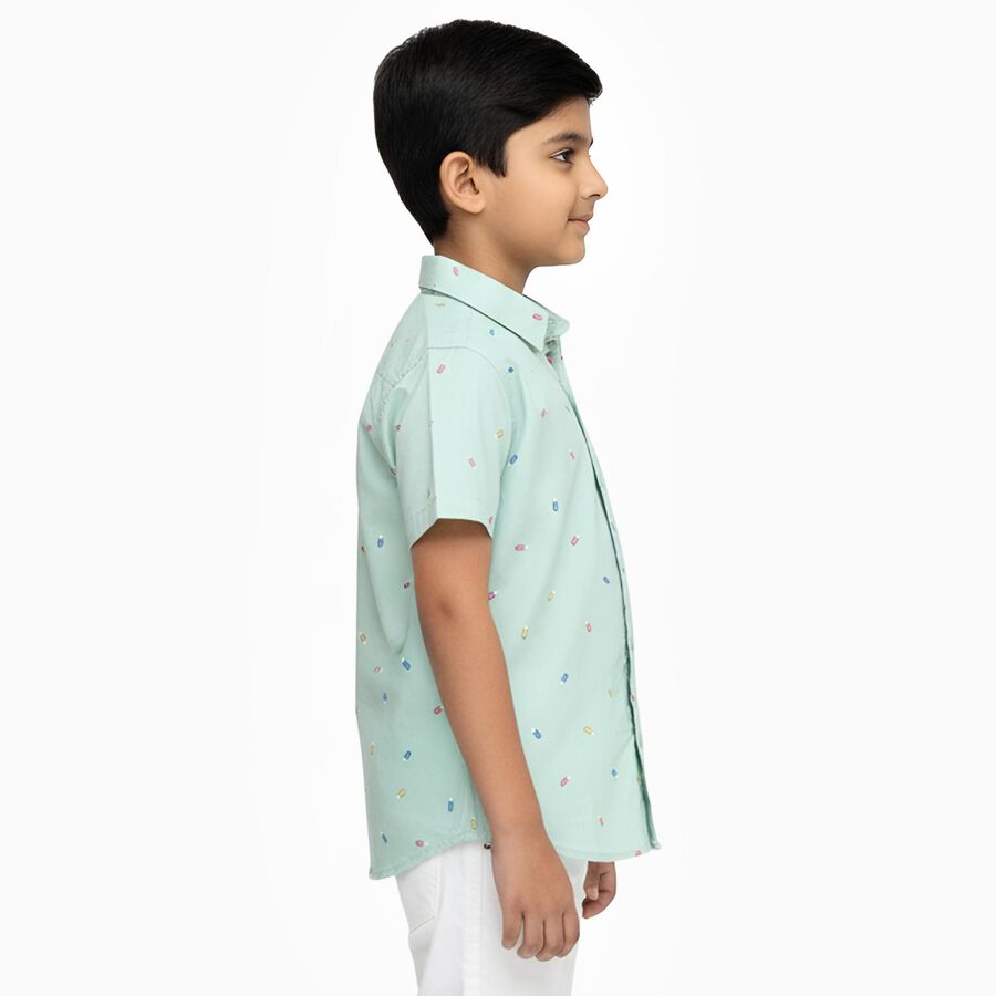Boys Light Mint Green Cotton Half Sleeve Classic Casual Shirt, Light Green, large image number null