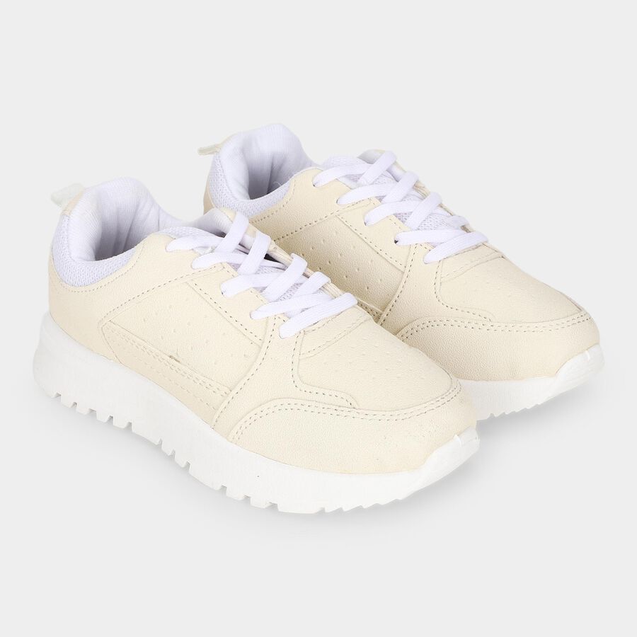 Women's Beige Lace-Up Sneakers, Beige, large