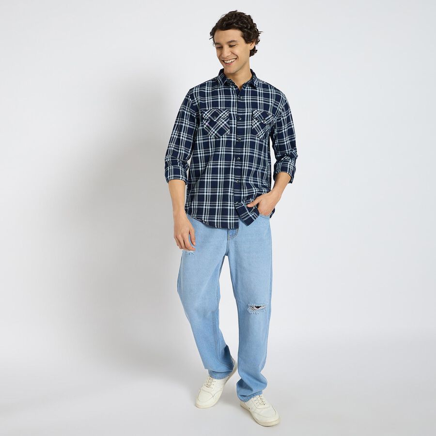 Men's 100% Cotton Casual Shirt , Navy Blue, large image number null