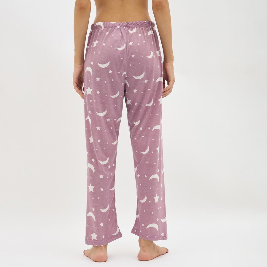 Women's Dusty Mauve Printed Relaxed Fit Full-Length Pyjama, Purple, large image number null