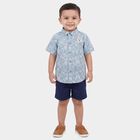Infants Blue Cotton Half Sleeve Round Neck Casual Shirt, Teal Blue, small