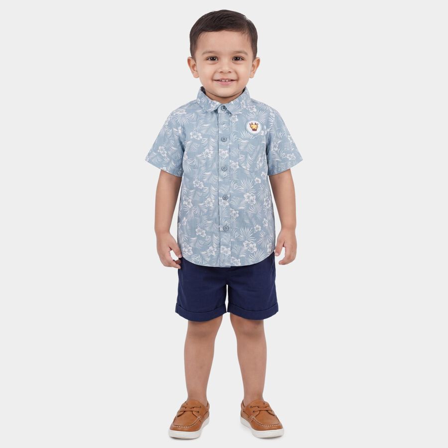 Infants Blue Cotton Half Sleeve Round Neck Casual Shirt, Teal Blue, large