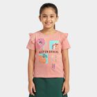 Girls Pink Cotton Round Neck Regular T-Shirt, Light Pink, small