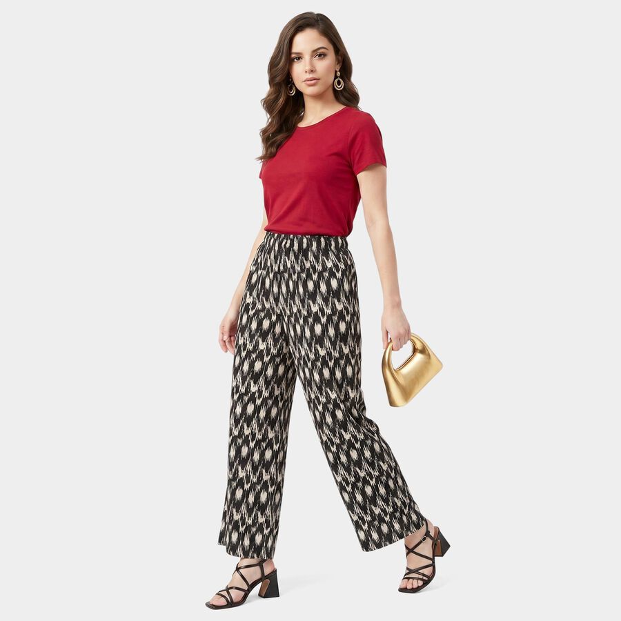 Women's Black Regular Fit Printed Palazzos, काला, large