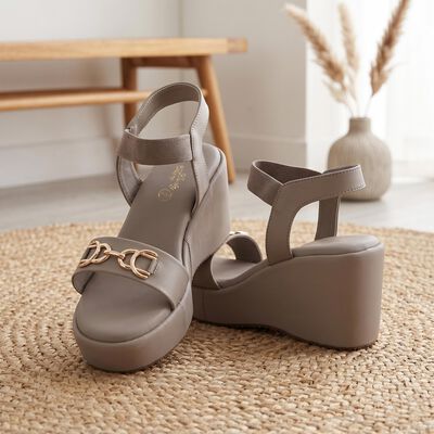 Women Grey Slingback Wedge Sandals