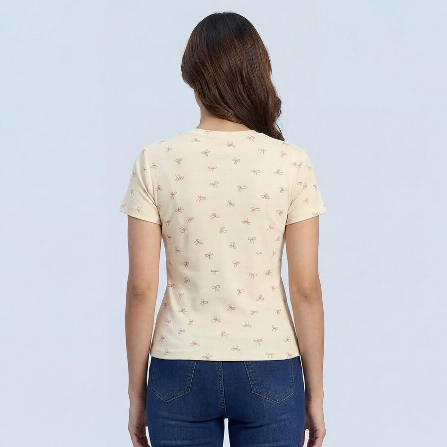 Women's White Cotton Blend Round Neck Classic T-Shirt, ऑफ व्हाइट, large