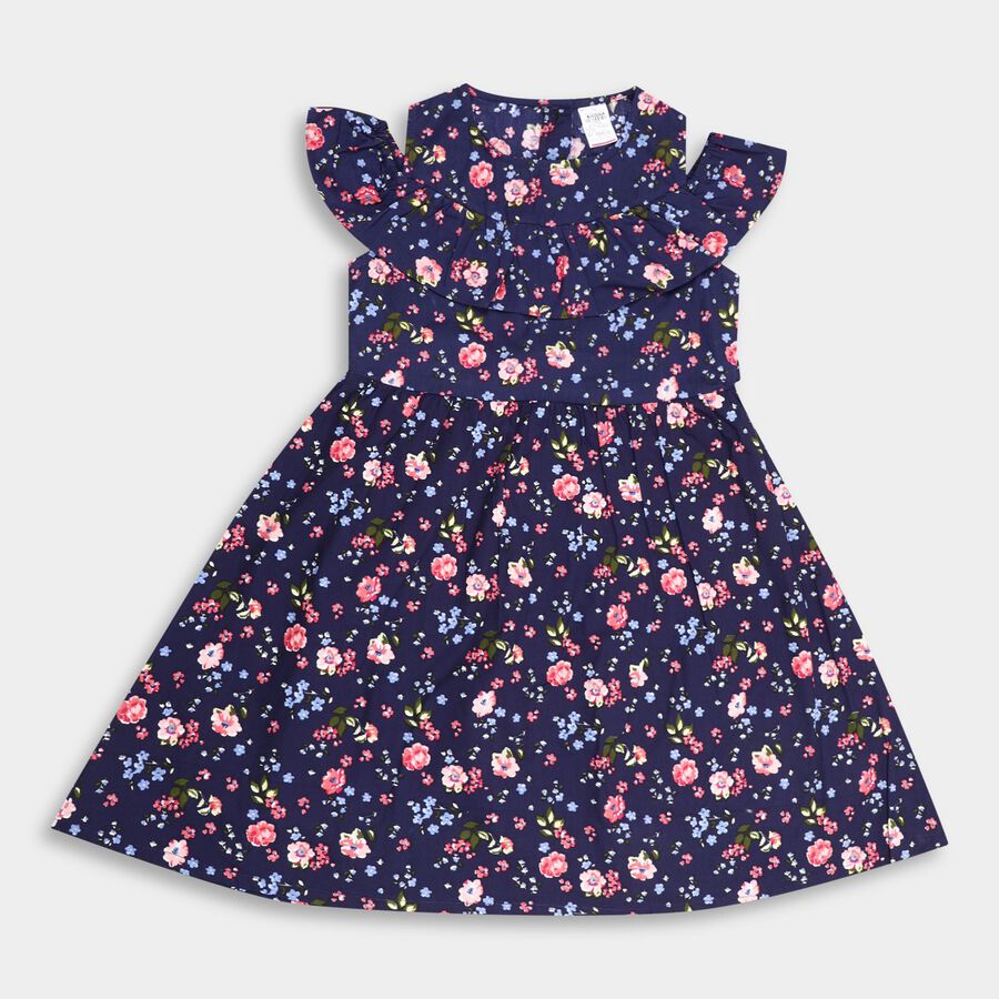 Girls' 100% Cotton Frock, Navy Blue, large image number null