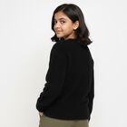 Girls' Jet Black Crew Neck Casual Pullover, Black, small image number null