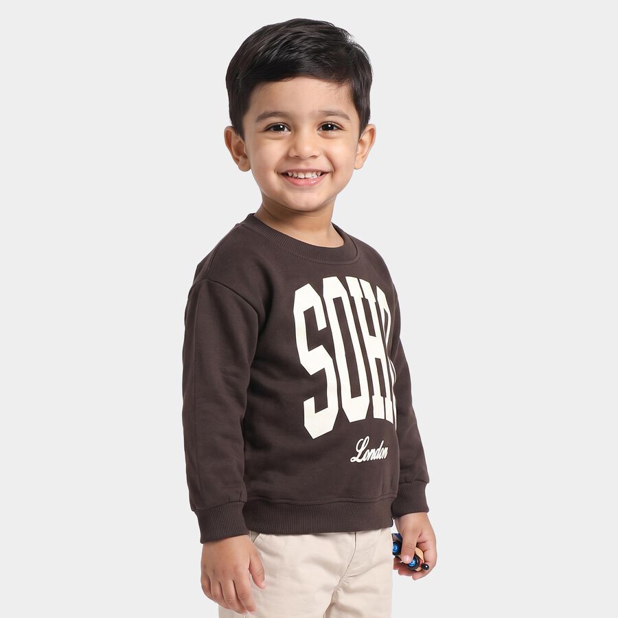 Boys' Brown Crew Neck Graphic Print Sweatshirt, Brown, large