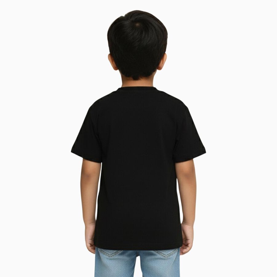 Boys Jet Black Round Neck Casual T-Shirt, Black, large image number null