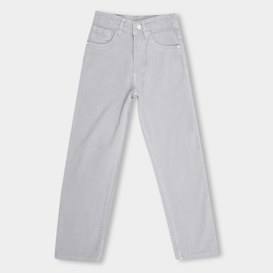 Girls' 100% Cotton Trousers , Light Grey, large