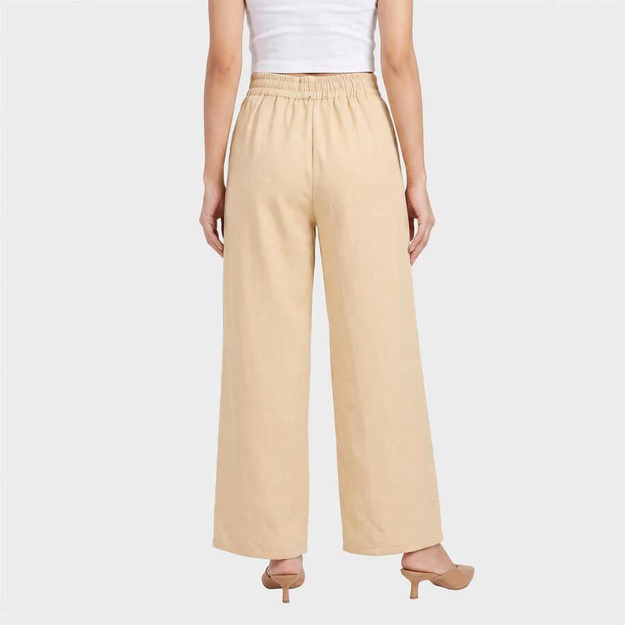 Women Beige Wide Leg High Rise Solid Trousers, गहरा पीला, large