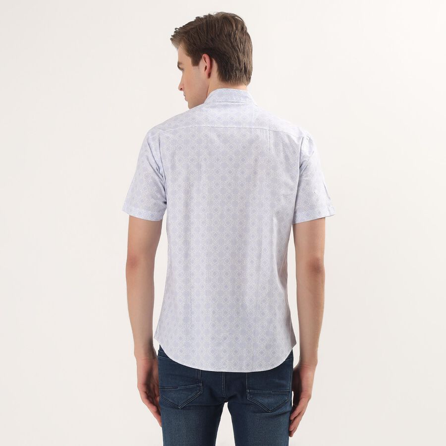 Men's Blue Cotton Half Sleeve Spread Collar Casual Shirt, Light Blue, large