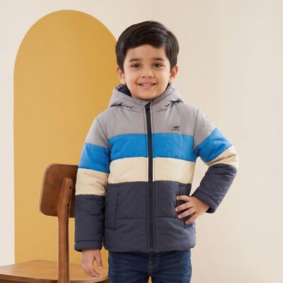 Boys Grey Hooded Puffer Jacket