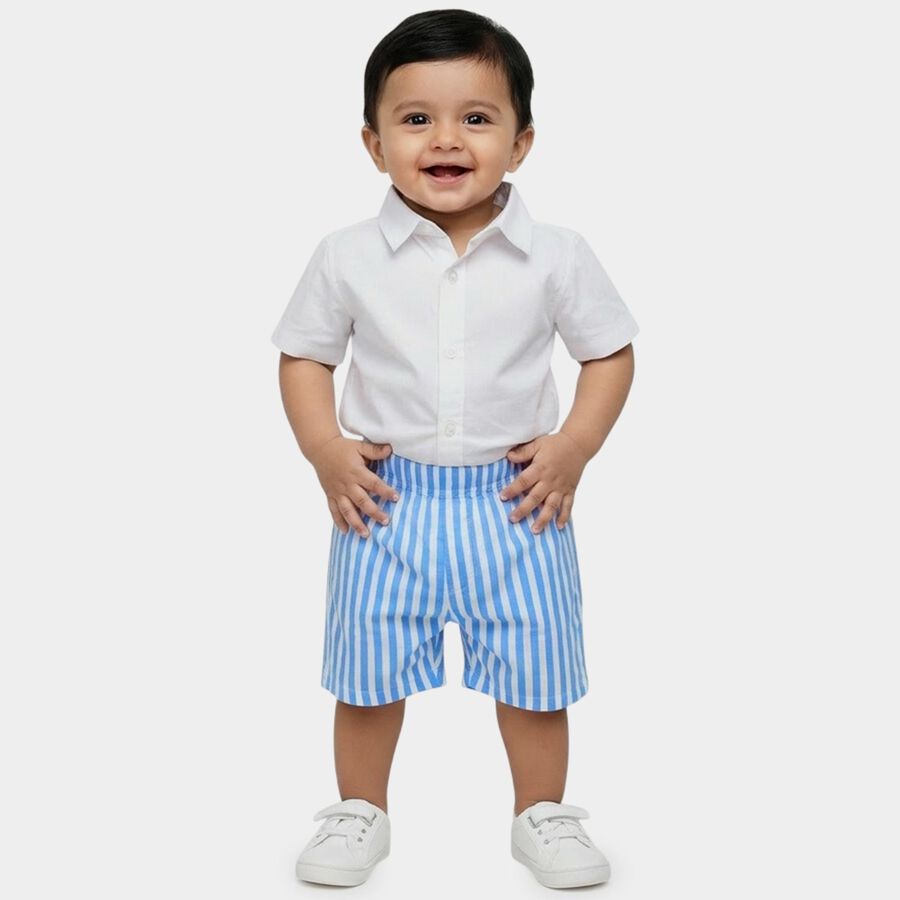 Infants' Navy Blue Regular Fit Anchor Printed Cotton Half Pant, मध्यम नीला, large