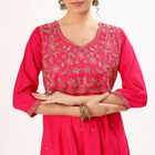 Women's Bright Raspberry Pink Embroidered Ethnic Set, Fuchsia, small image number null
