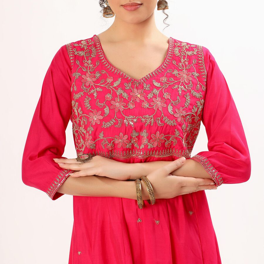 Women's Bright Raspberry Pink Embroidered Ethnic Set, Fuchsia, large image number null