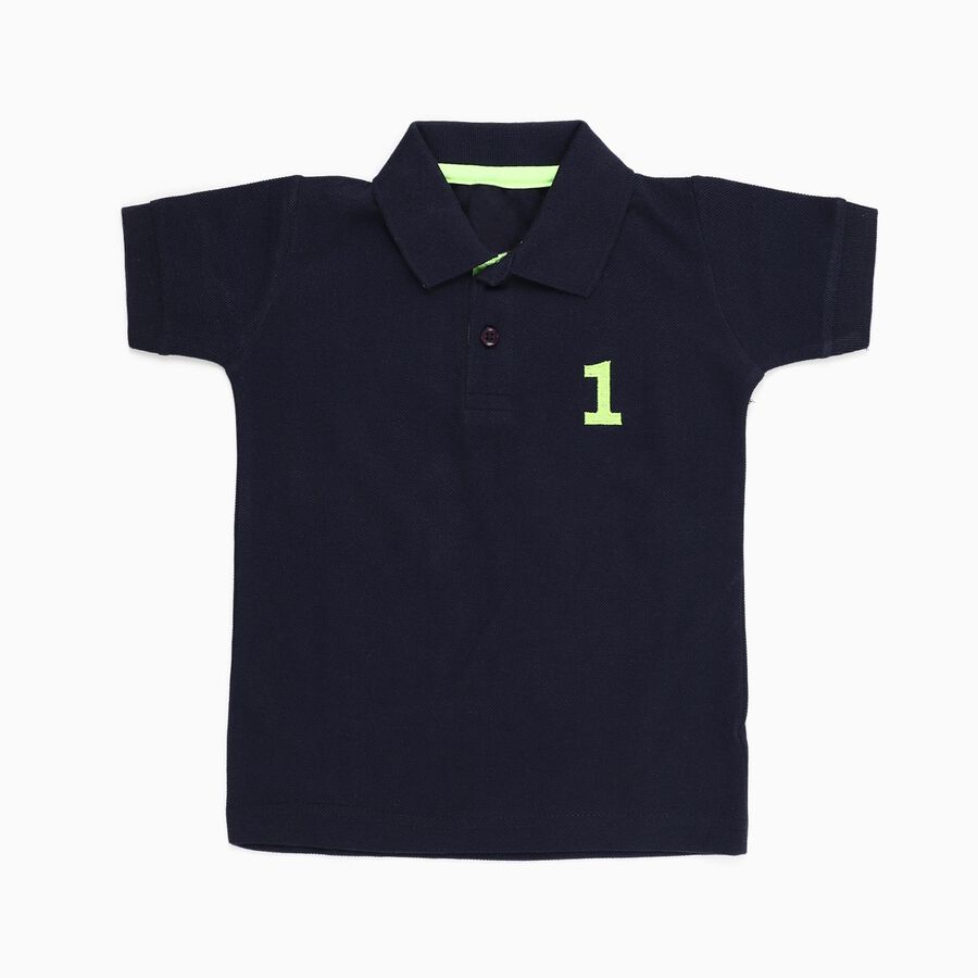 Boys Navy Blue Polo Neck Casual T-Shirt, Navy Blue, large