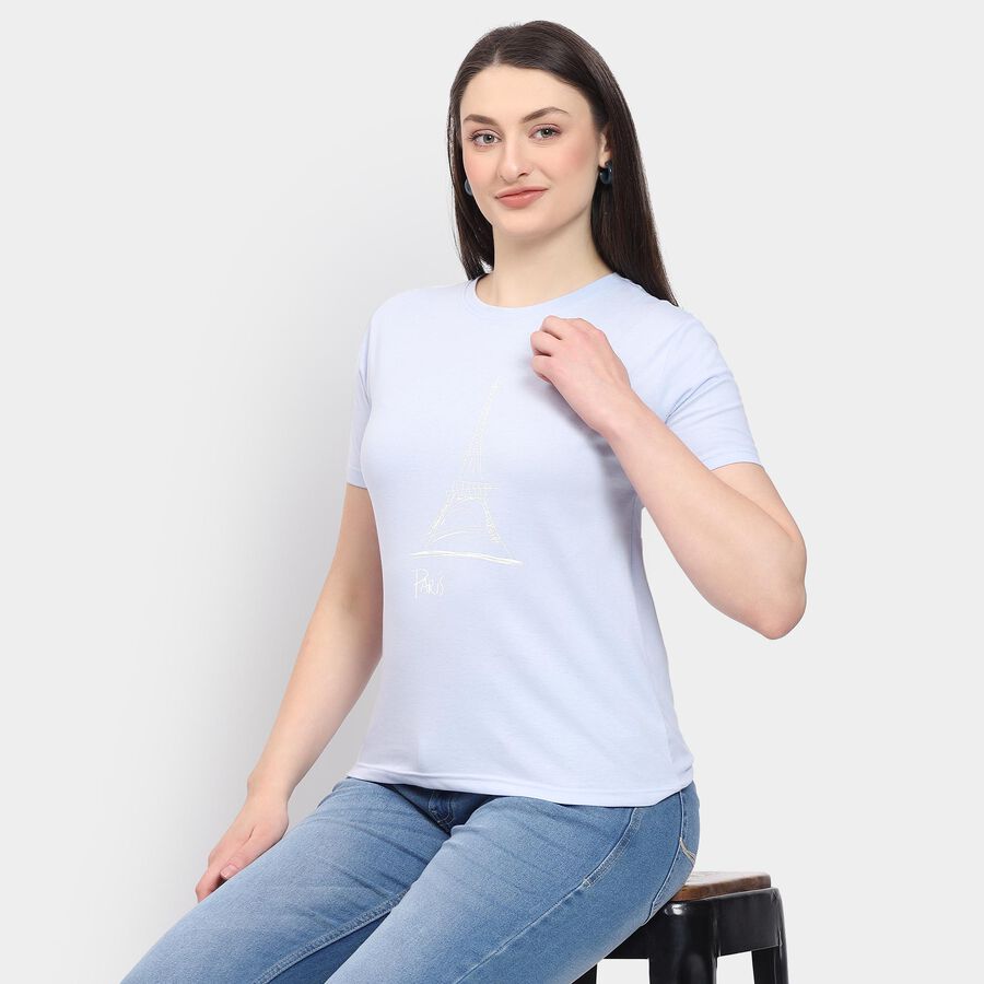 Ladies' Round Neck T-Shirt, हल्का नीला, large