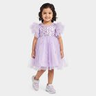 Girls' Lilac Fit and Flare Sequin Bodice Tulle Party Wear Frock, Lilac, small