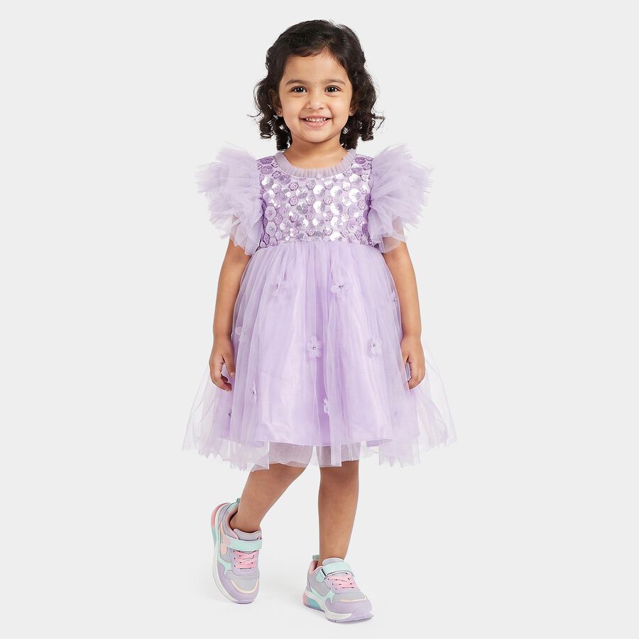 Girls' Lilac Fit and Flare Sequin Bodice Tulle Party Wear Frock, Lilac, large