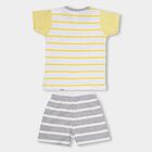 Infants' Yellow Cotton Round Neck Printed Baba Suit, Yellow, small image number null
