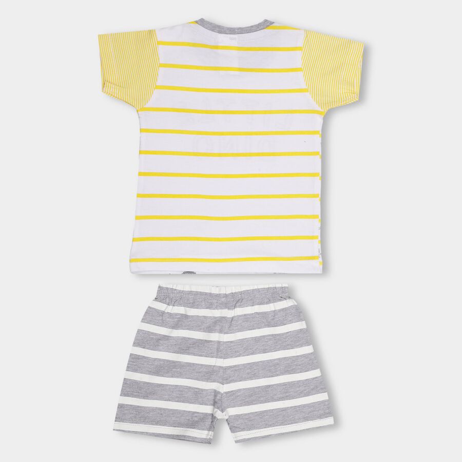 Infants' Yellow Cotton Round Neck Printed Baba Suit, Yellow, large image number null