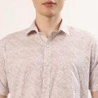 Men's Beige Cotton Half Sleeve Classic Casual Shirt, Beige, small