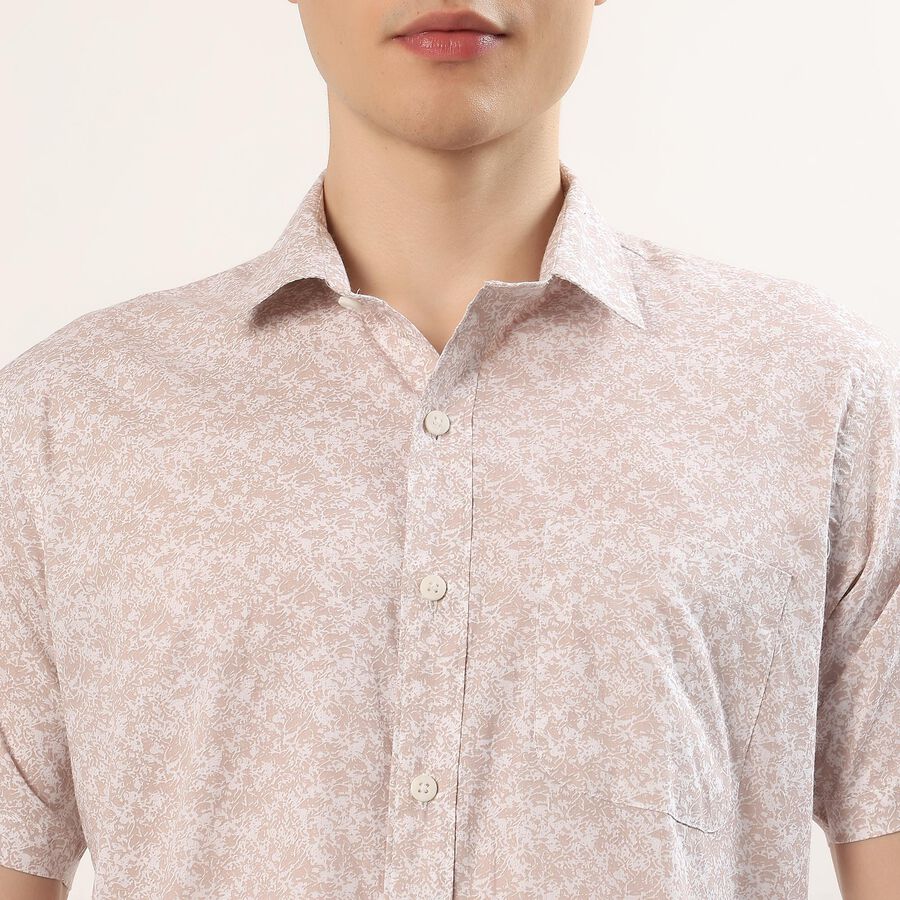 Men's Beige Cotton Half Sleeve Classic Casual Shirt, Beige, large