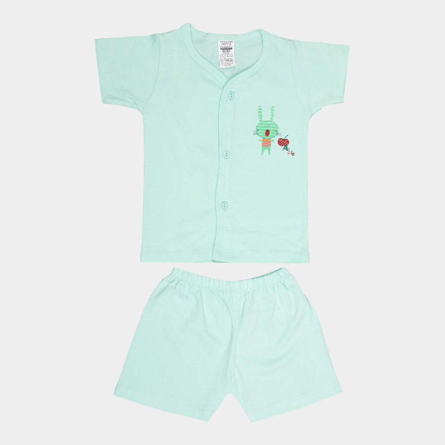 Infants Cotton Front Open Baba Suit, Light Green, large image number null