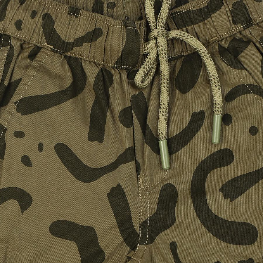 Boys' Olive Green Regular Fit Camouflage Cargo Trousers, Olive, large