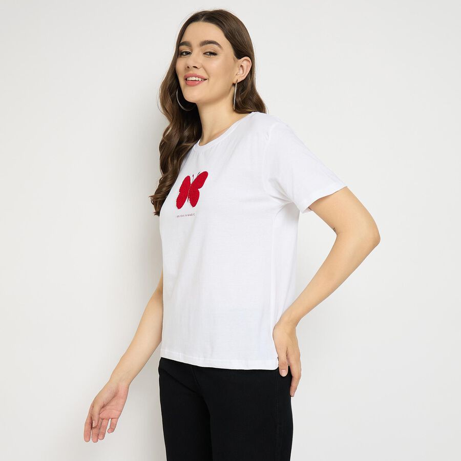 Ladies' Cotton Round Neck T-Shirt, White, large image number null