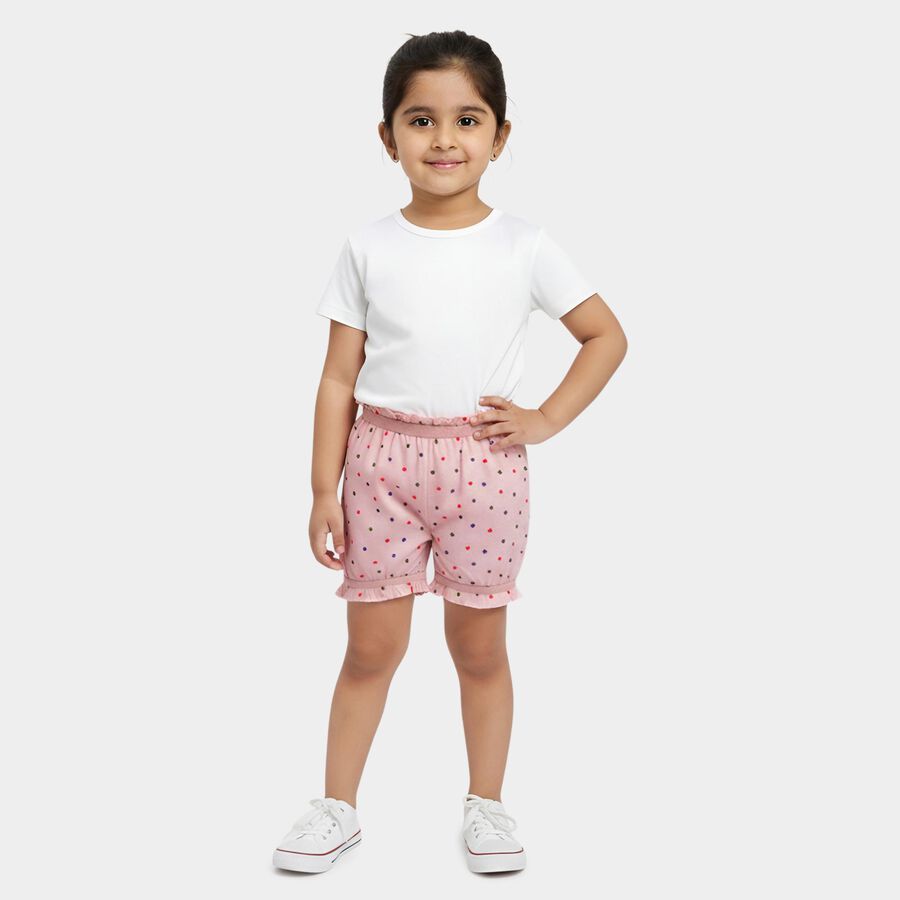 Girls' Pink Regular Fit Heart Printed Frill Bloomers, हल्का गुलाबी, large