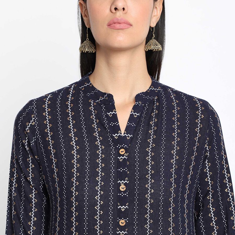 Cotton Printed Kurta, Navy Blue, large image number null