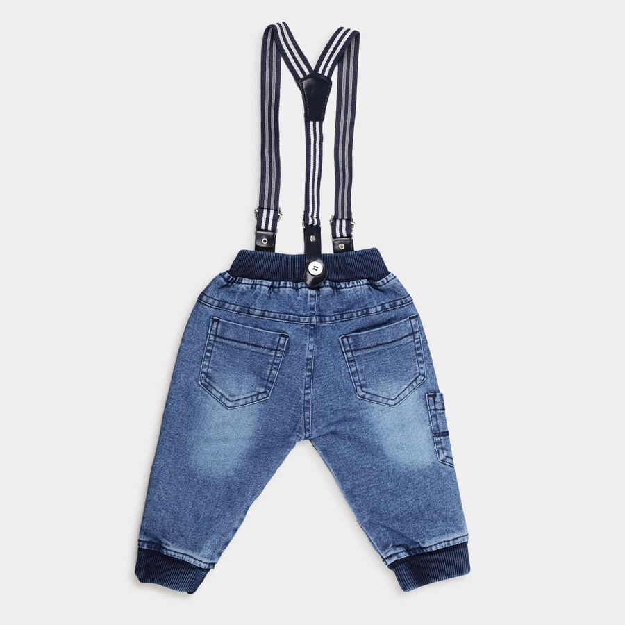Infants Heavy Wash with Embroidery Rib Waist Jeans, Mid Blue, large image number null
