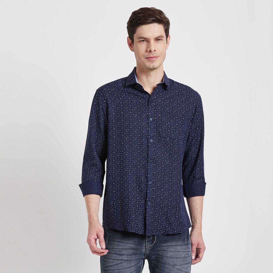 Printed Casual Shirt, Navy Blue, large image number null