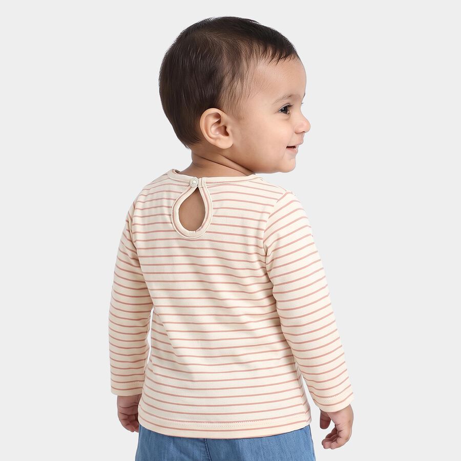 Infants Cream Round Neck Regular T-Shirt, Off White, large