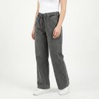 Women's Dark Grey Wide Leg Drawstring Waist Jeans, Dark Grey, small