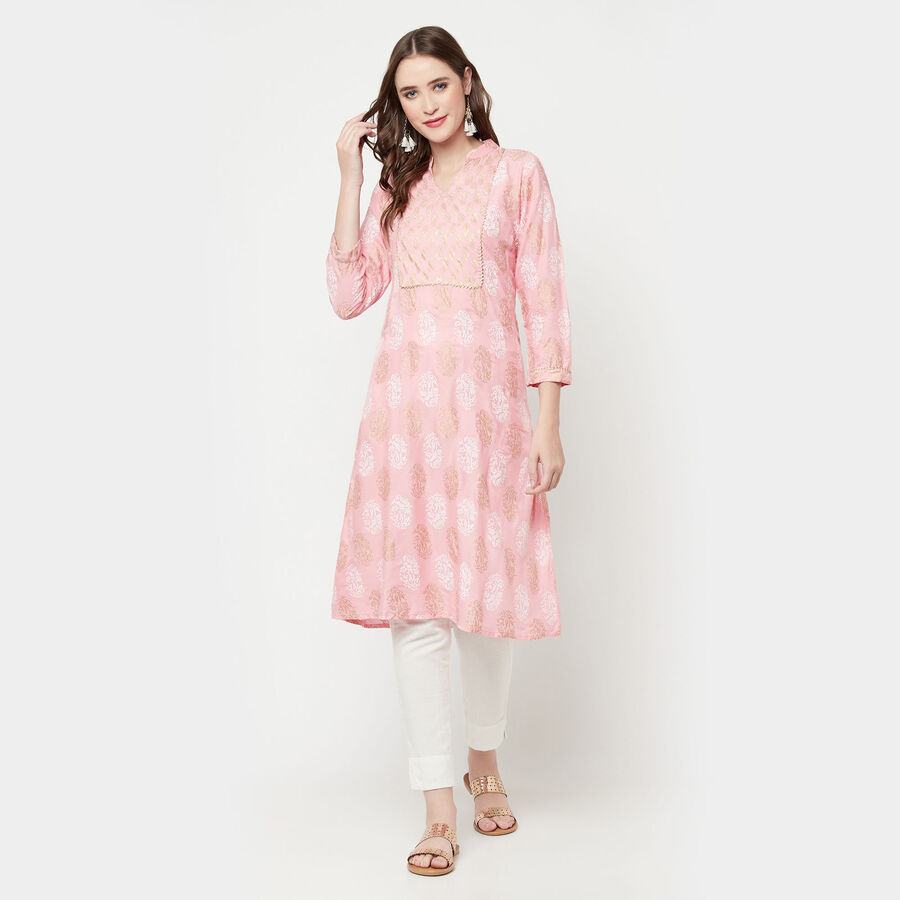 3/4th Sleeves Flared Kurta, Pink, large image number null