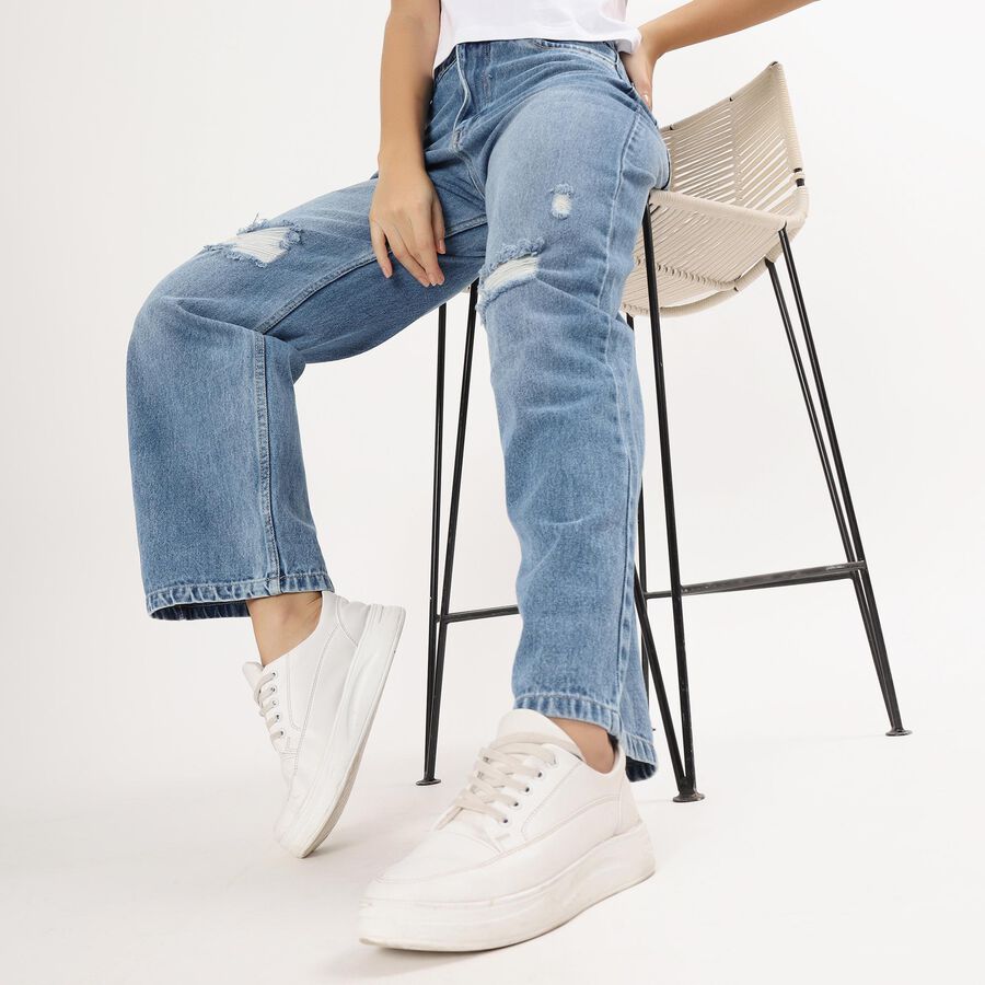 Women's Light Bleached Blue Regular Fit High-Rise Jeans, Mid Blue, large image number null