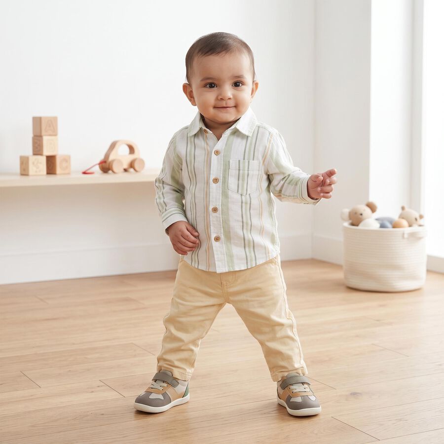 Infants' Mint Green Cotton Collar Neck Striped Baba Suit, Light Green, large