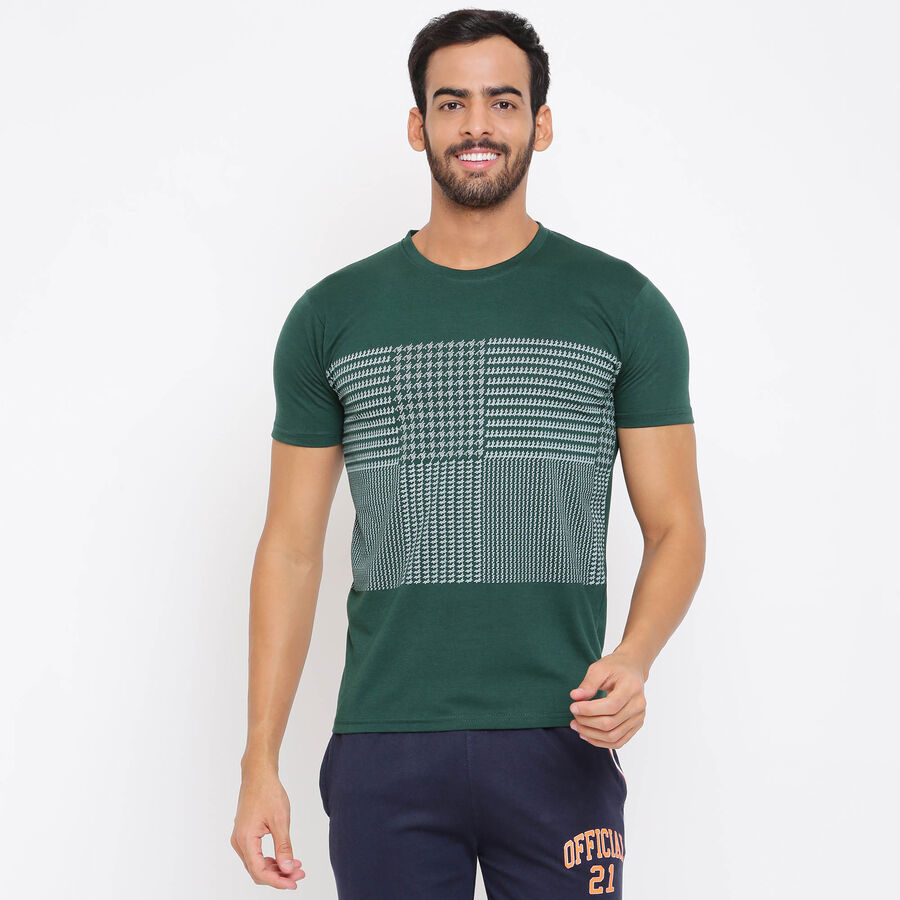 Cut & Sew Round Neck T-Shirt, Dark Green, large image number null
